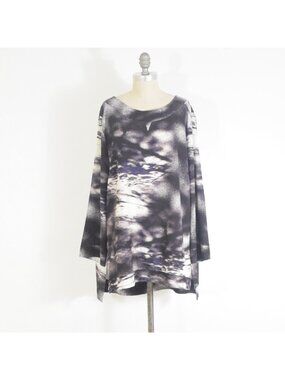 Anna Scholz Plus Size Purple Galaxy Print Long Sleeve Tunic Shift